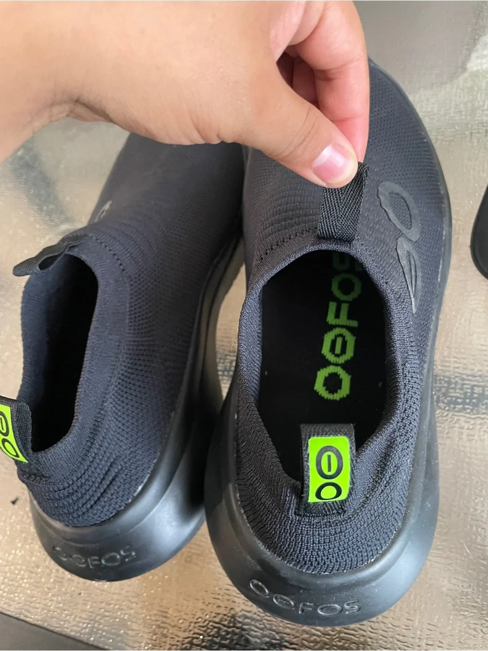 Oofos Men's Oomy Zen Triple Black Platform Slip-On Shoes, Size 11